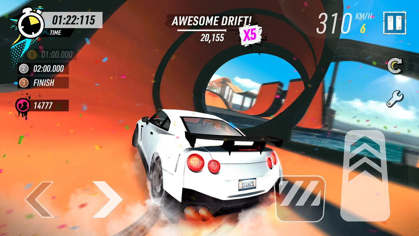 Sportowy samochód na ogromnej rampie w grze Car Stunt Races Mega Ramps